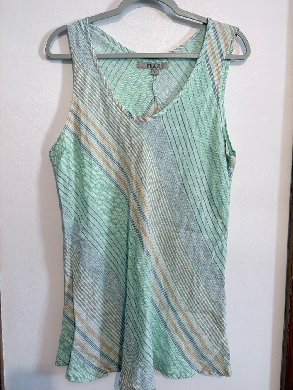 Flax Mint Green Striped Linen Tank